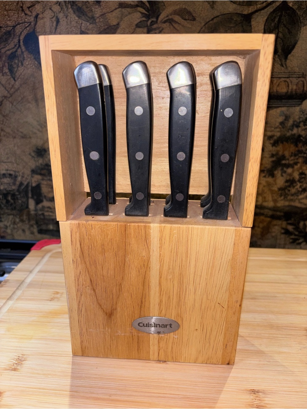 Cuisinart Black Handle Steak Knife Set in Wooden Block